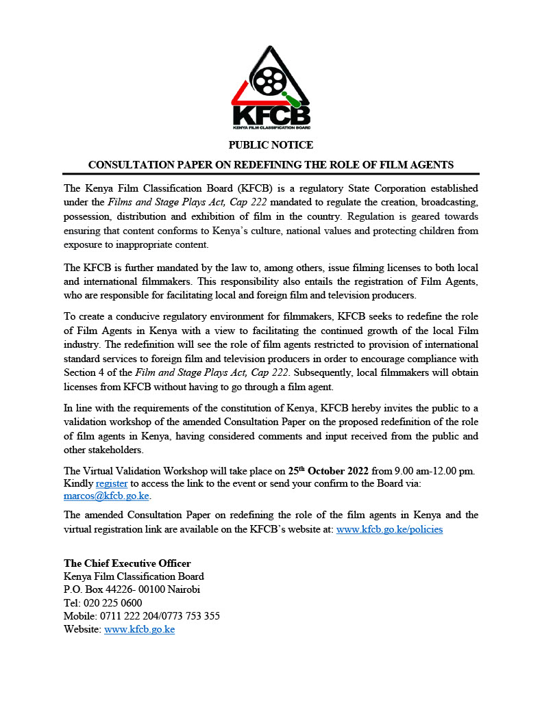 VALIDATION DRAFT CONSULTATION PAPER ON THE ROLE OF FILM AGENTS