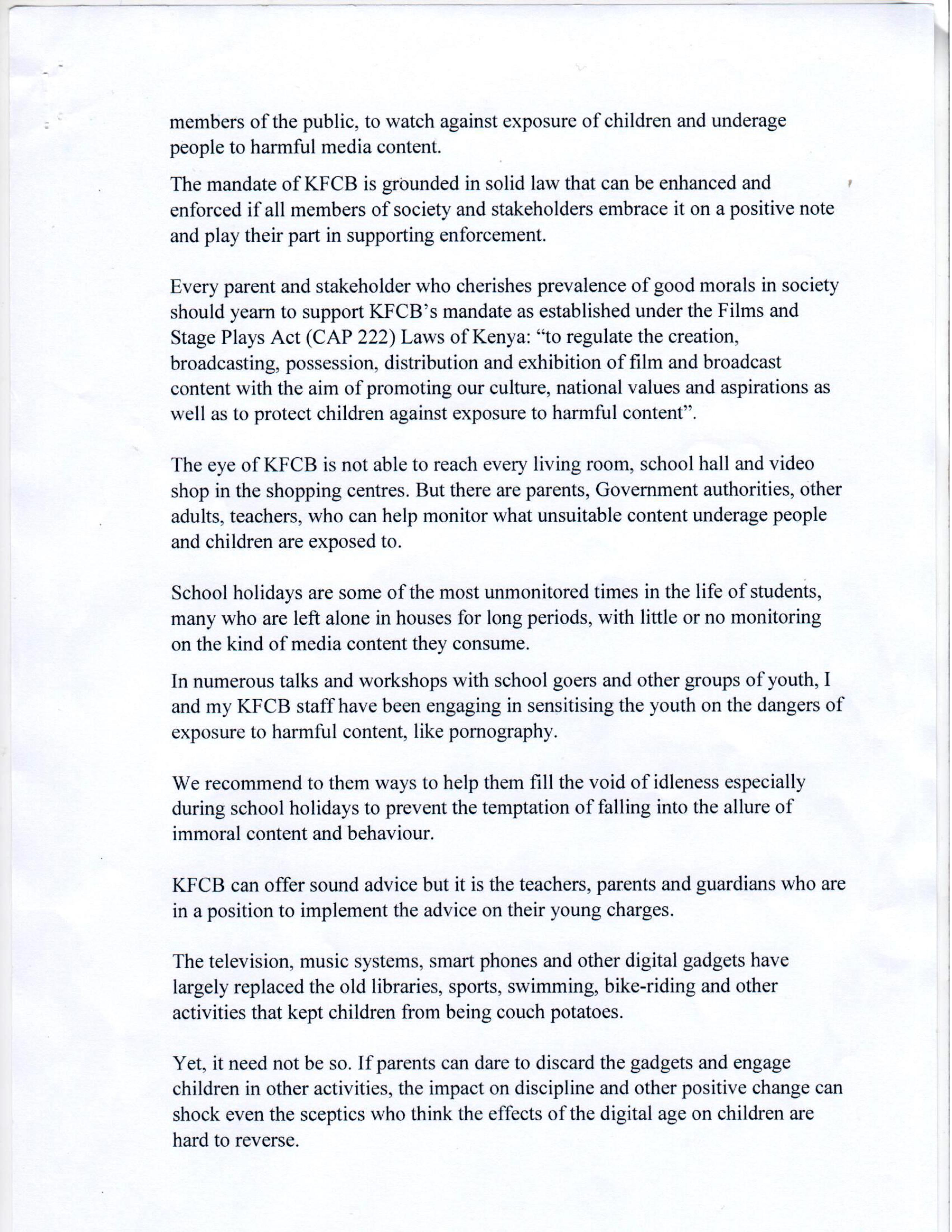 PRESS STATEMENT
