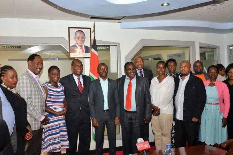 Dr. Ezekiel Mutua with members of Digital Broadcasters Association pay a Courtesy call on ICT Cabinet Secretary Mr. Joe Mucheru .