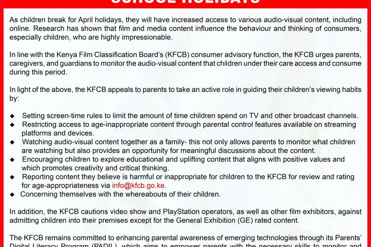 Media Consumer Advisory During April School Holidays