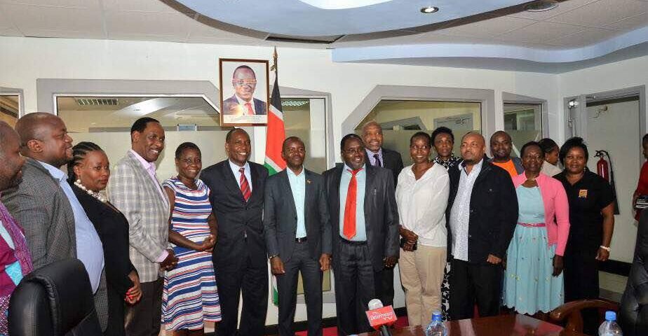 Dr. Ezekiel Mutua with members of Digital Broadcasters Association pay a Courtesy call on ICT Cabinet Secretary Mr. Joe Mucheru .
