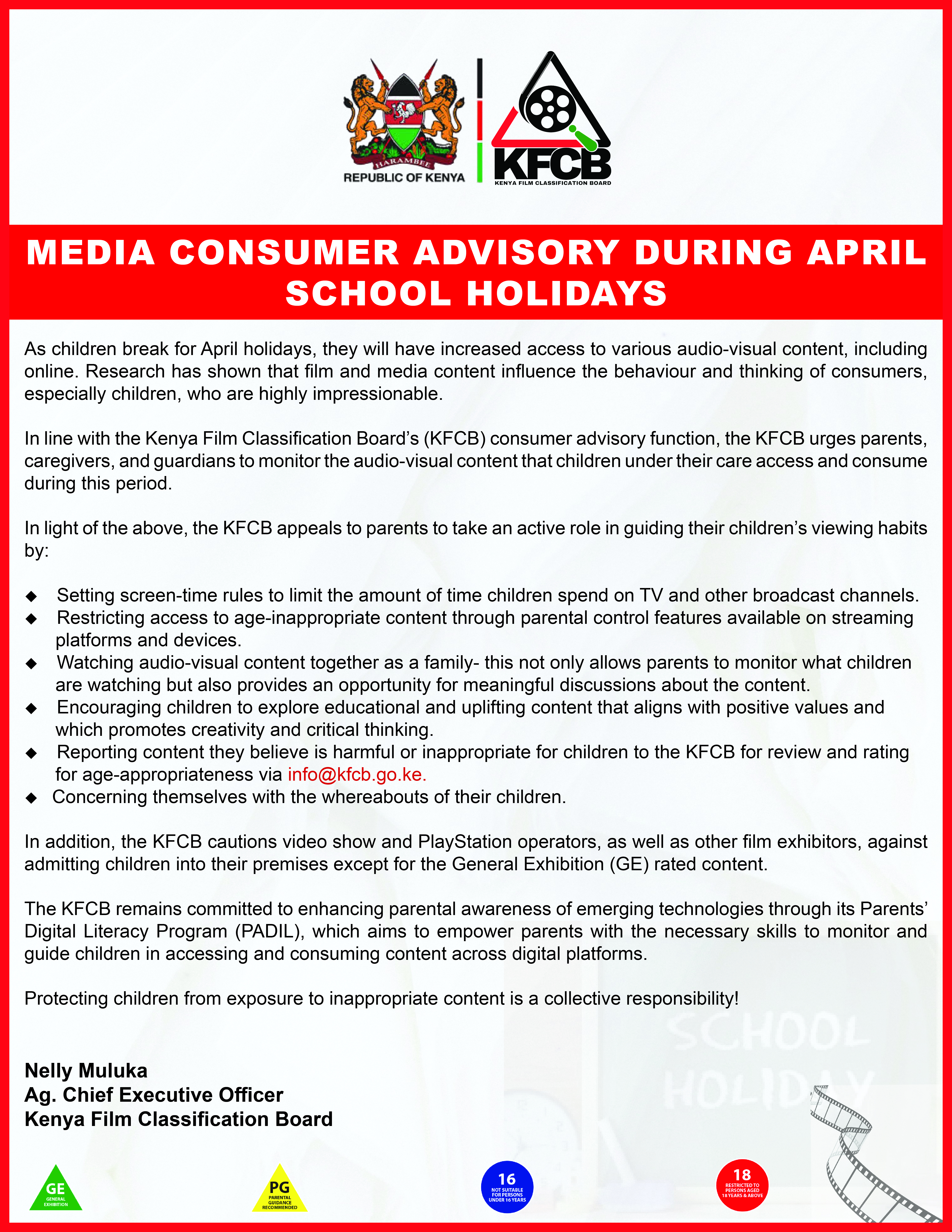 Media Consumer Advisory During April School Holidays