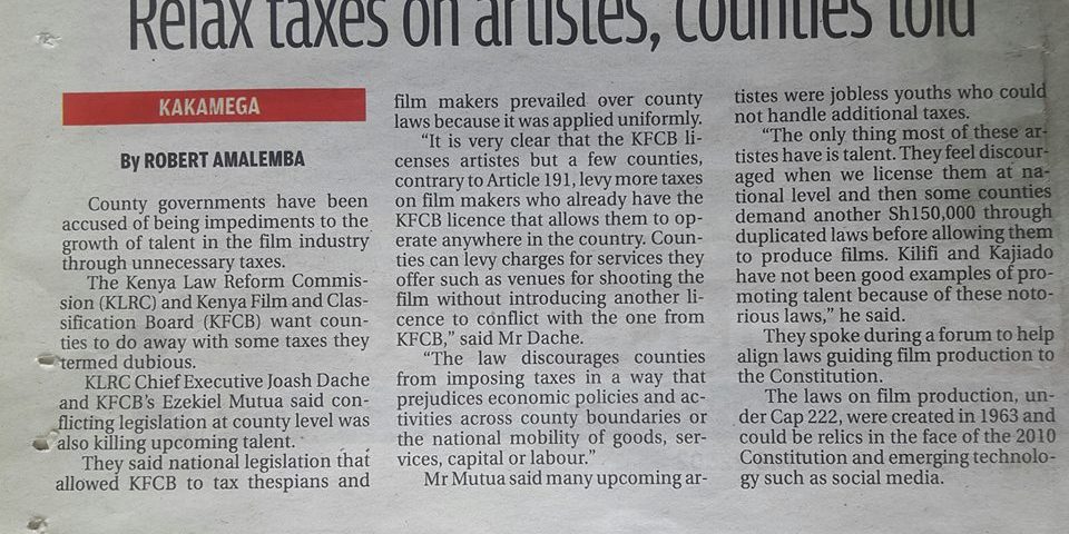 SPECIAL ANNOUNCEMENT TO ALL FILM PRODUCERS IN KENYA