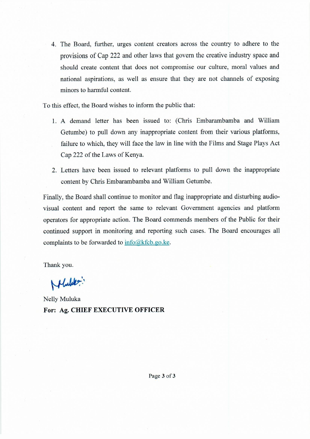 PRESS RELEASE: INAPPROPRIATE/HARMFUL AUDIO-VISUAL CONTENT 