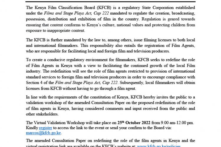 VALIDATION DRAFT CONSULTATION PAPER ON THE ROLE OF FILM AGENTS