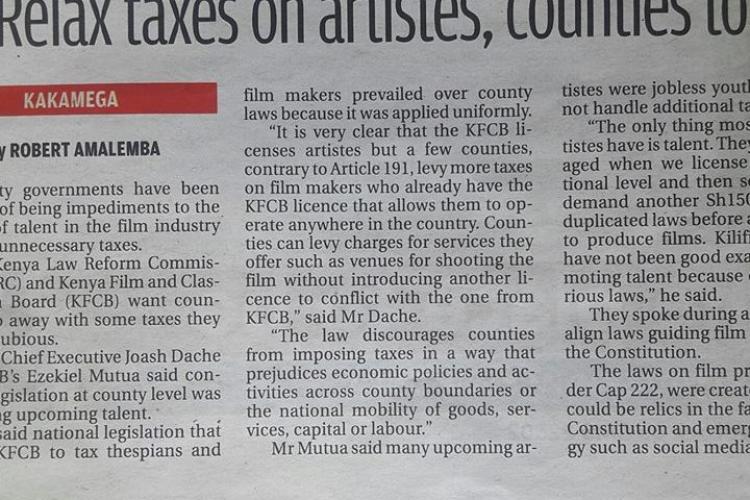 SPECIAL ANNOUNCEMENT TO ALL FILM PRODUCERS IN KENYA